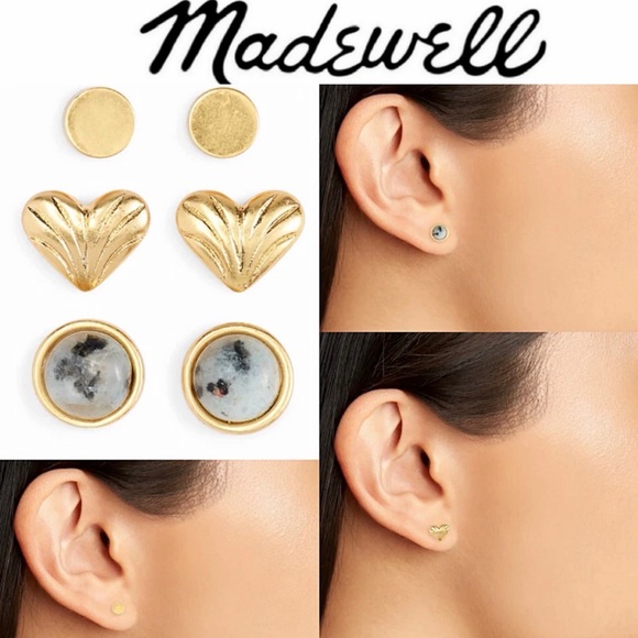Madewell Jewelry - MADEWELL Sterling Silver Stud Gold Earrings Set NWT